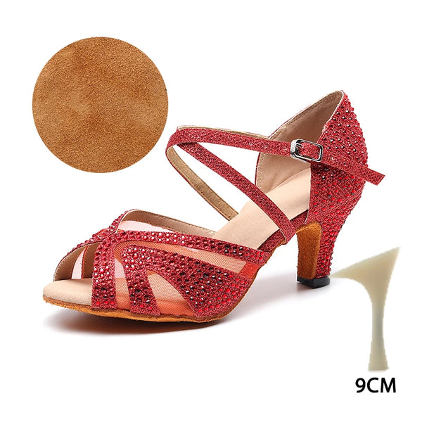 T9 rouge - Chaussures de Danse Femme Strass Bleu Rouge | Couleurs Lagon