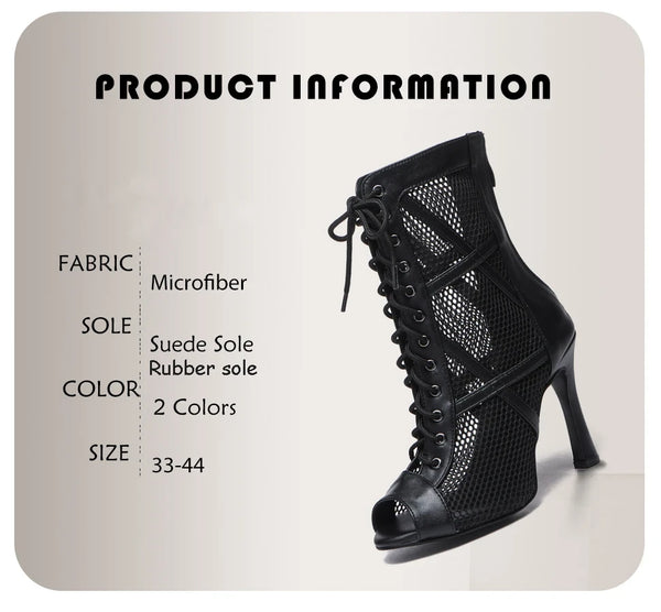 info produit - Chaussures de Danse Latine à Talons Hauts – Modèle LUNA II Noir Rouge - Couleurs Lagon