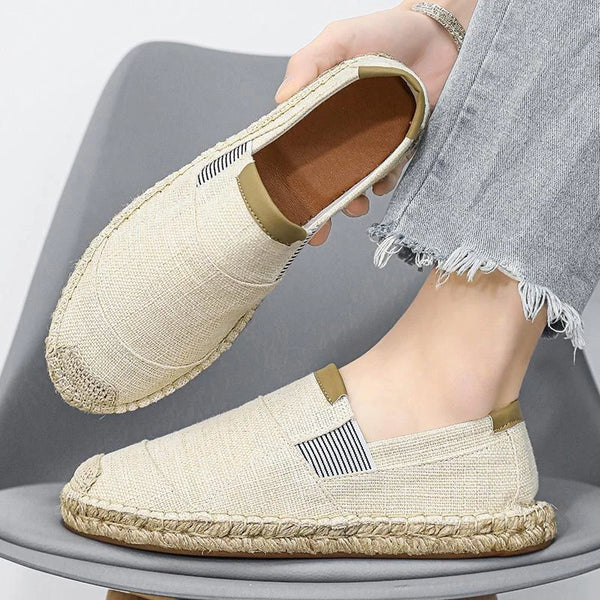 blanc lait cote dessus - Espadrille respirante en toile tissée à la main – Loafers homme casual antidérapants - Couleurs Lagon