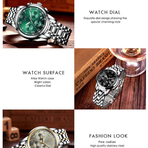 details suite - Montre Femme Luxe Chronographe LIGE AVIATOR - Couleurs Lagon