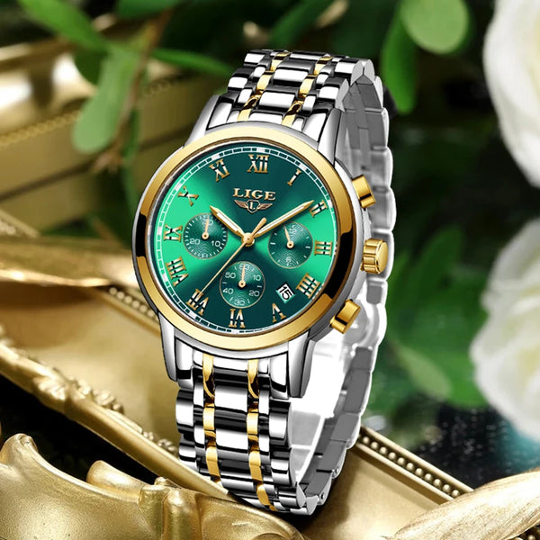 vert et feuillages - Montre Femme Luxe Chronographe LIGE AVIATOR - Couleurs Lagon
