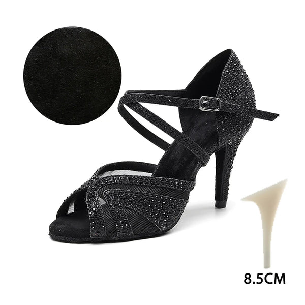 T8.5 noir - Chaussures de Danse Femme Strass Argent Noir | Couleurs Lagon