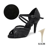 T8.5 noir - Chaussures de Danse Femme Strass Argent Noir | Couleurs Lagon