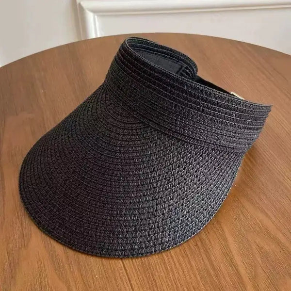 noir - Chapeau Paille Bord Large XXL Femme — Grand Format Pliable UPF