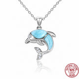 Pendentif dauphin larimar en argent 925 massif — vue principale pierre naturelle bleue