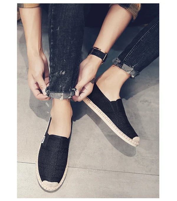 vue dessus noir - Espadrille respirante en toile tissée – Loafers homme d'inspiration chinoise, souples et légers - Couleurs Lagon