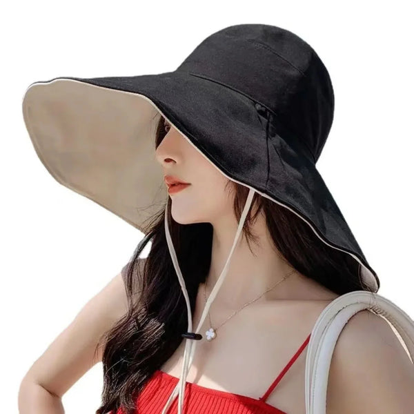 noir - Chapeau Bord Large Pliable Femme — UPF50+ Anti-UV