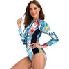 coté bande noire - Couleurs Lagon - Combi Surf Manches Longues Push-Up Zip Avant Floral Palmier BLEU HIBISCUS