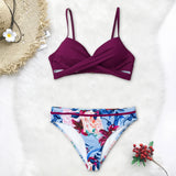 avant à plat - Bikini Push Up Floral Croisé Magenta - Couleurs Lagon