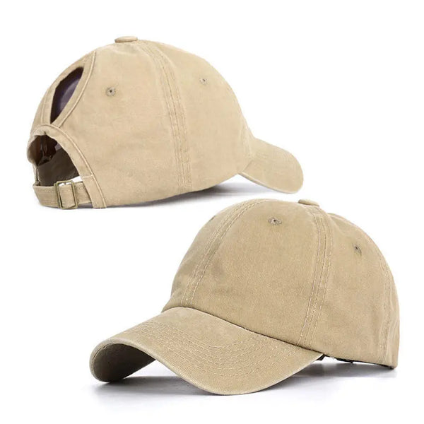 beige - Casquette Queue de Cheval Coupe Large — Coton Lavé Ajustable