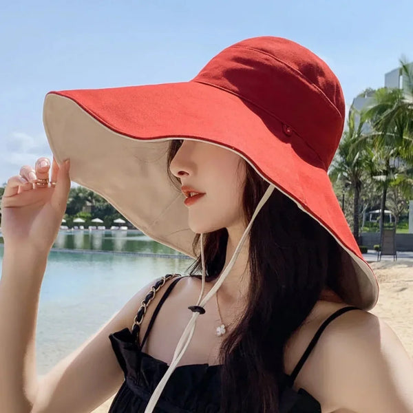 rouge - Chapeau Bord Large Pliable Femme — UPF50+ Anti-UV