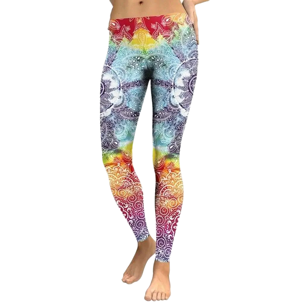 Leggings Femme Mandala Fleurs 7 Chakras Ocean - Couleurs Lagon