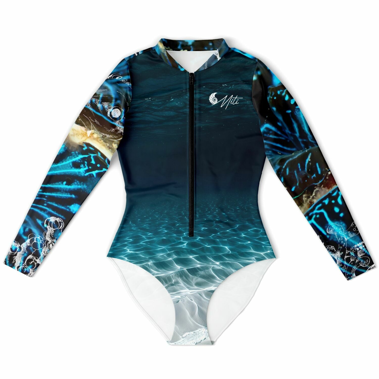 avant a plat - Combi surf manches longues MITI caraco Benitier Bleu Oceanic Sombre - Couleurs Lagon