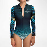 Zip devant combinaison surf femme MITI Bénitier Bleu II UPF50+ — Couleurs Lagon