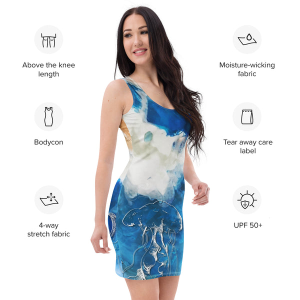 caracteristiques - Robe moulante courte imprimée – Océanic | Mode Femme Été | COULEURS LAGON