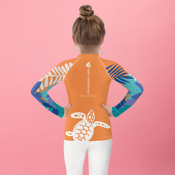 de dos fond rose - Lycra Manche Longue UPF50 Enfant 2-7 Orange - Couleurs Lagon