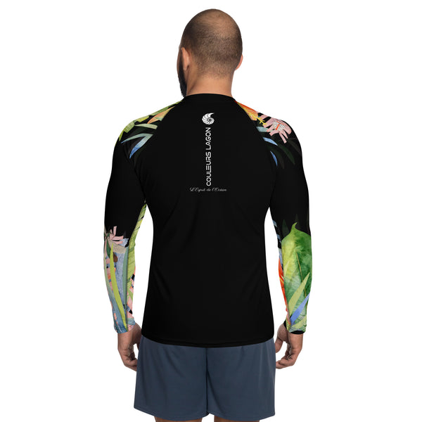 Couleurs Lagon - Lycra Rashguard Homme UV50+ NOIR FLORALE HIBISCUS
