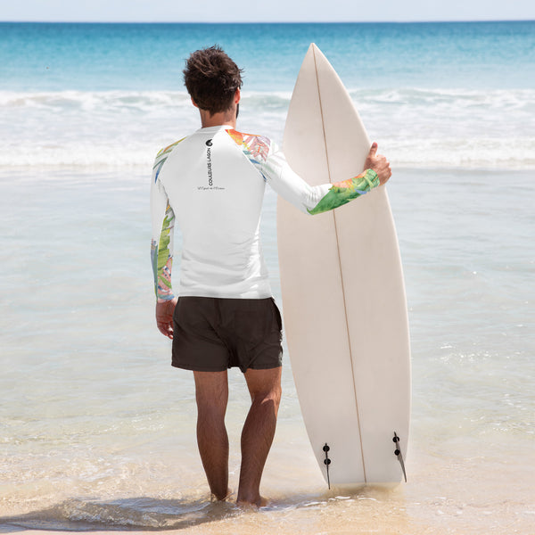 Couleurs Lagon - Lycra Rashguard Homme UV50+ BLANC FLORALE HIBISCUS