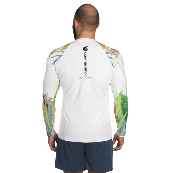 Couleurs Lagon - Lycra Rashguard Homme UV50+ BLANC FLORALE HIBISCUS