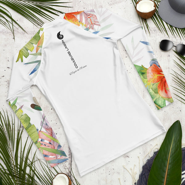 Couleurs Lagon - Lycra Rashguard Homme UV50+ BLANC FLORALE HIBISCUS II