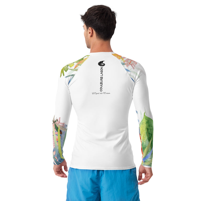 Lycra Rashguard Homme UV50+ BLANC FLORALE HIBISCUS II – COULEURS LAGON