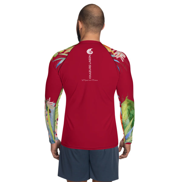 Couleurs Lagon - Lycra Rashguard Homme UV50+ CARMIN FLORALE HIBISCUS II