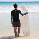 dos plage surf - Lycra Compression Homme UV50+ NOIR Manchette Benitier Bleu 2 - Couleurs Lagon