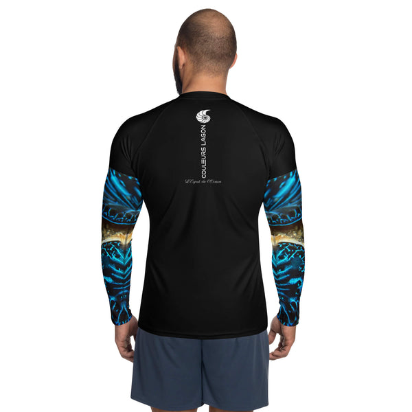 dos - Lycra Compression Homme UV50+ NOIR Manchette Benitier Bleu 2 - Couleurs Lagon