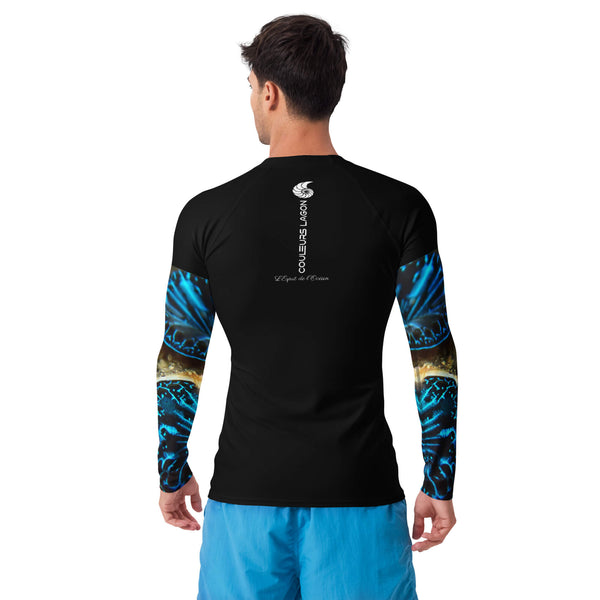 dos - Lycra Compression Homme UV50+ NOIR Manchette Benitier Bleu 2 - Couleurs Lagon