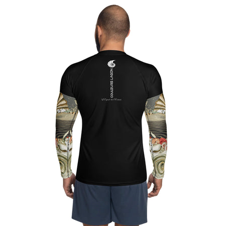 dos - Lycra Compression Homme UV50+ NOIR Manchette Coquillage - Couleurs Lagon