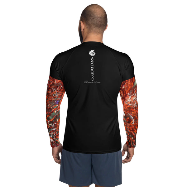 dos - Lycra Compression Homme UV50+ NOIR Manchette Gorgone Rouge - Couleurs Lagon