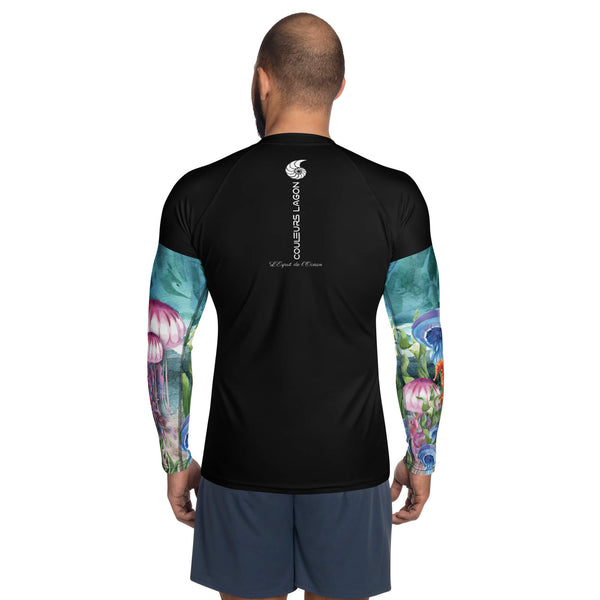 dos - Lycra Compression Homme UV50+ NOIR Manchette Algues & Meduses - Couleurs Lagon
