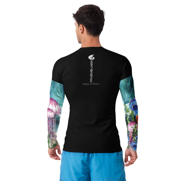 dos - Lycra Compression Homme UV50+ NOIR Manchette Algues & Meduses - Couleurs Lagon