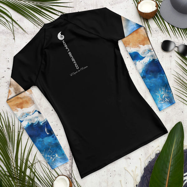 dos a plat - Lycra Compression Homme UV50+ NOIR Manchette Ocean - Couleurs Lagon
