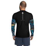 dos - Lycra Compression Homme UV50+ NOIR Manchette Benitier Bleu - Couleurs Lagon