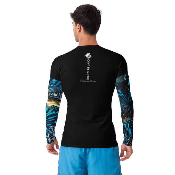 dos - Lycra Compression Homme UV50+ NOIR Manchette Benitier Bleu - Couleurs Lagon