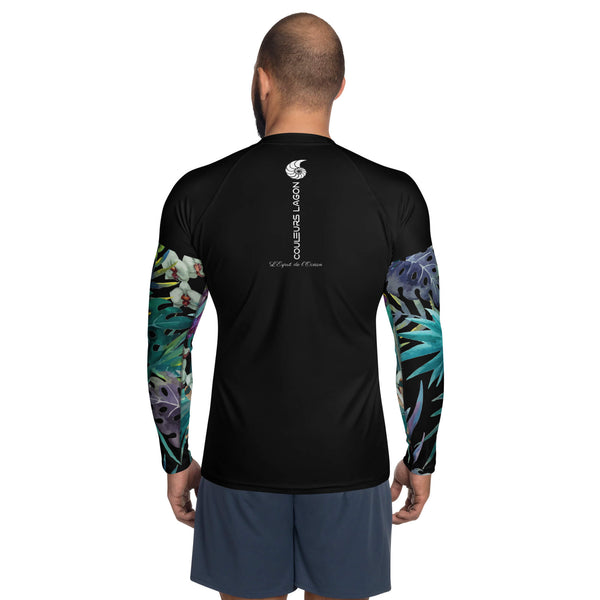 dos - Lycra Compression Homme UV50+ NOIR Manchette Orchidee - Couleurs Lagon
