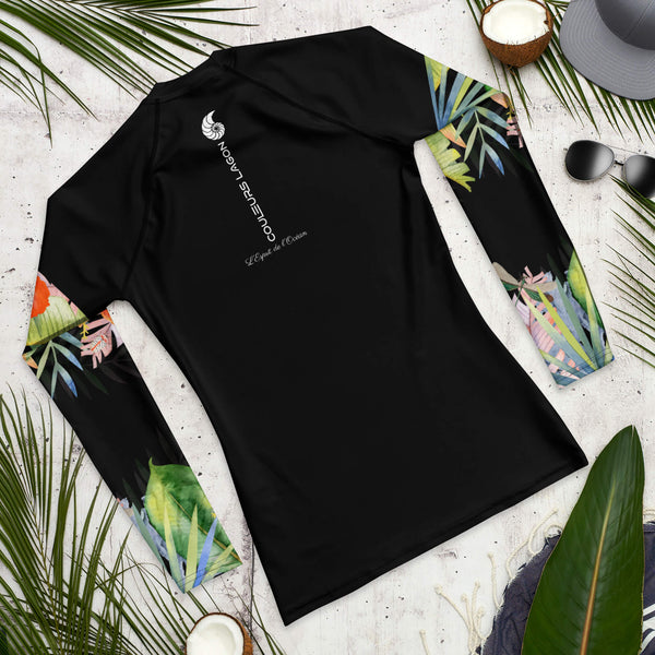 dos a plat - Lycra Compression Homme UV50+ NOIR Manchette Hibiscus - Couleurs Lagon