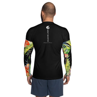 dos - Lycra Compression Homme UV50+ NOIR Manchette Hibiscus - Couleurs Lagon