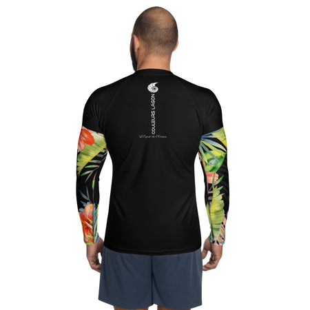 dos - Lycra Compression Homme UV50+ NOIR Manchette Hibiscus - Couleurs Lagon