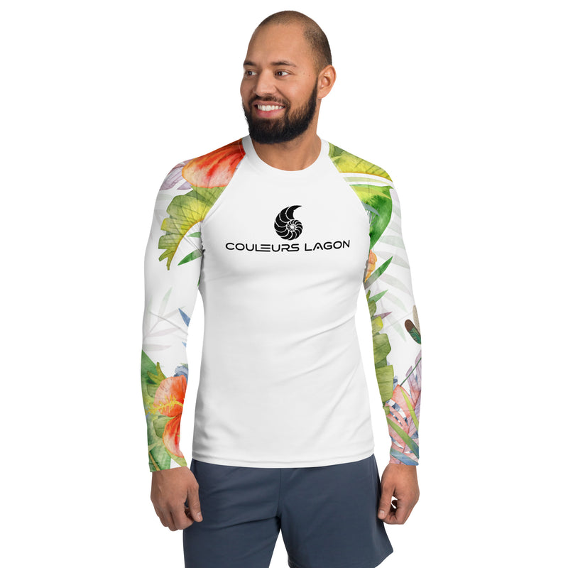 Lycra Rashguard Homme UV50+ BLANC FLORALE HIBISCUS II – COULEURS LAGON