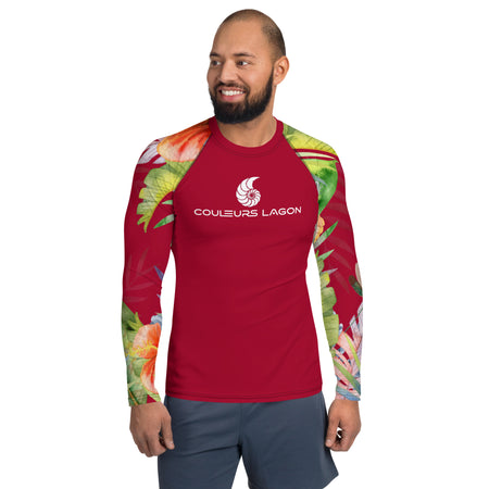 Couleurs Lagon - Lycra Rashguard Homme UV50+ CARMIN FLORALE HIBISCUS II