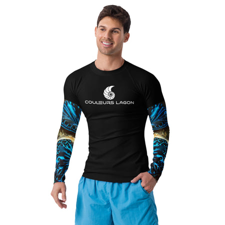 av - Lycra Compression Homme UV50+ NOIR Manchette Benitier Bleu 2 - Couleurs Lagon