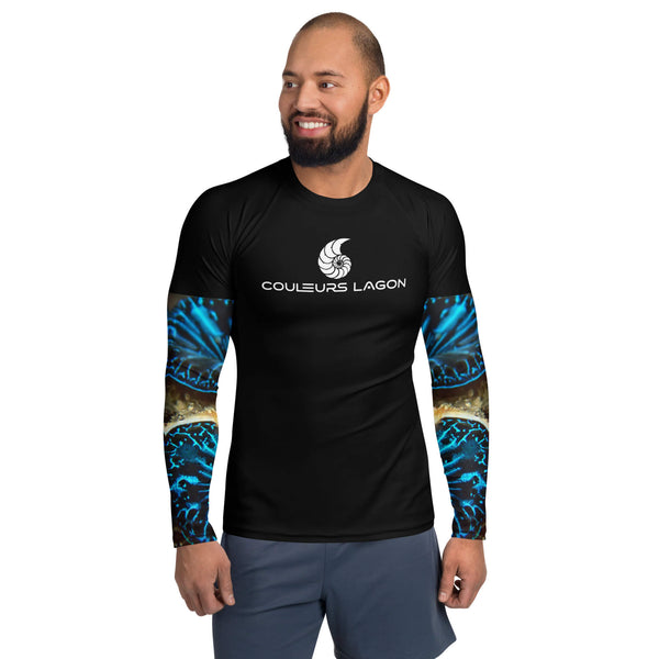 av - Lycra Compression Homme UV50+ NOIR Manchette Benitier Bleu 2 - Couleurs Lagon