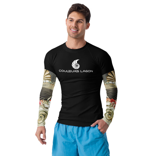 avant - Lycra Compression Homme UV50+ NOIR Manchette Coquillage - Couleurs Lagon