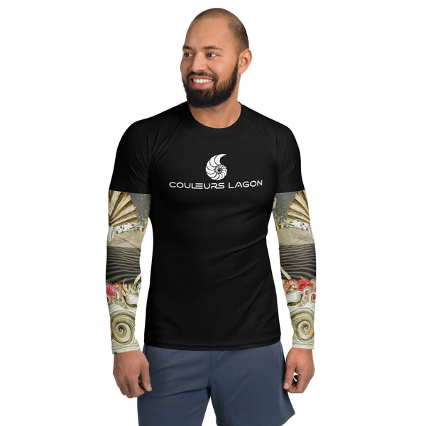 avant - Lycra Compression Homme UV50+ NOIR Manchette Coquillage - Couleurs Lagon