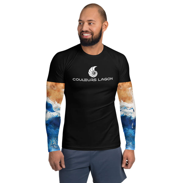 avant - Lycra Compression Homme UV50+ NOIR Manchette Ocean - Couleurs Lagon