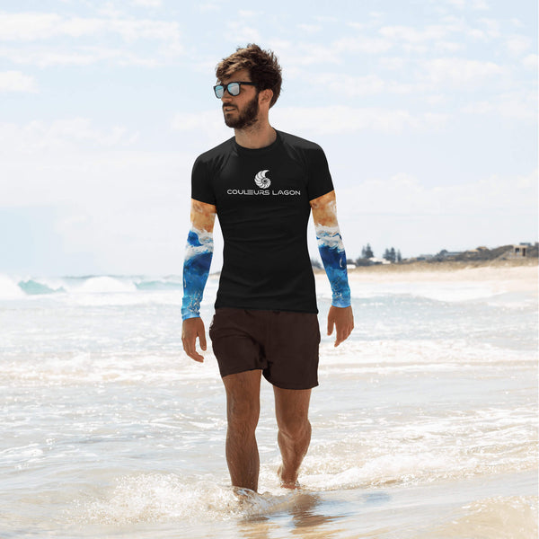 plage avant - Lycra Compression Homme UV50+ NOIR Manchette Ocean - Couleurs Lagon