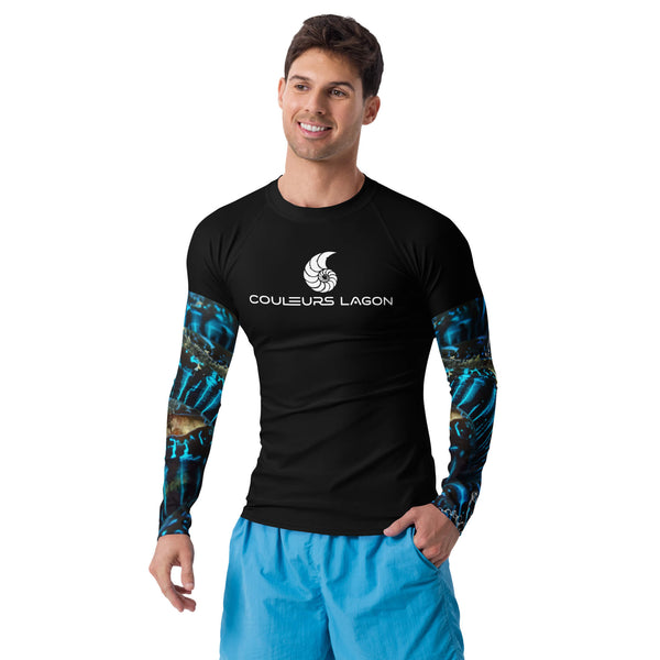av - Lycra Compression Homme UV50+ NOIR Manchette Benitier Bleu - Couleurs Lagon