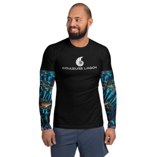 avant - Lycra Compression Homme UV50+ NOIR Manchette Benitier Bleu - Couleurs Lagon